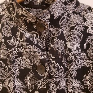 Croft & Barrow Women Jacket Size Petite Large Black White Floral Linen Blend